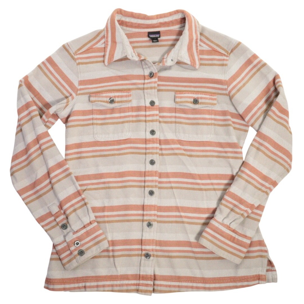 Patagonia Button Down Shirt Orange Striped Fjord Flannel Cotton Women 4